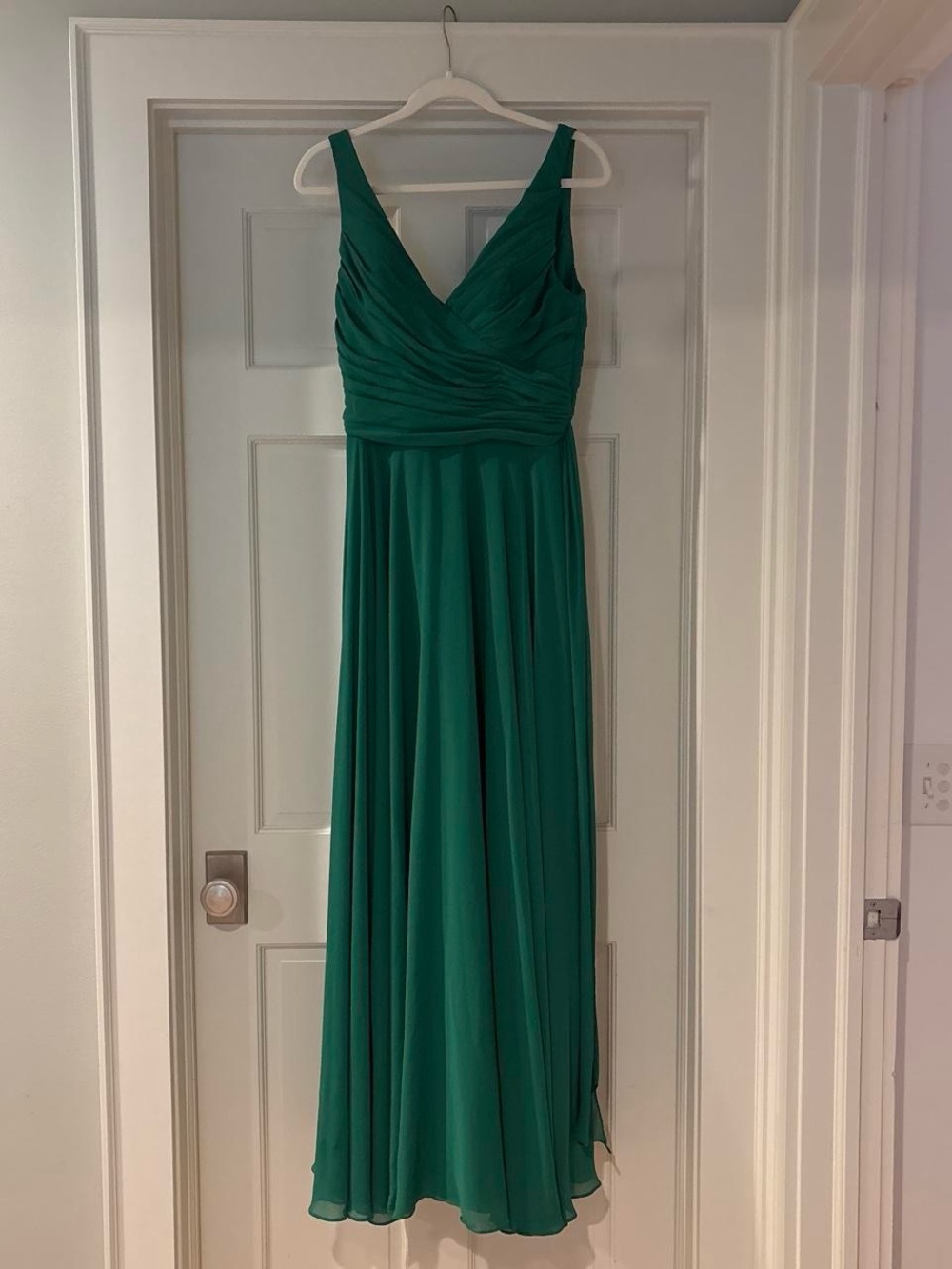 Watters Emerald Green V-Neck Chiffon Maxi Dress